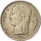1 франк 1951, надпись на голландском - "BELGIE" [Бельгия]