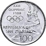 100 лир 1980, XXII летние Олимпийские Игры, Москва 1980 [Сан-Марино]