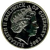 5 фунтов 2002, 50 лет правлению Королевы Елизаветы II /в карете/, Мельхиор (медь-никель) [Гернси]