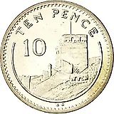 10 пенсов 1990, знак "AA" на реверсе [Гибралтар]