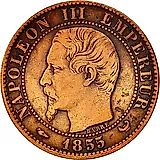 5 сантимов 1855, W, знак монетного двора: "W" - Лилль [Франция]