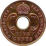 5 центов 1939, KN, знак монетного двора: "KN" - Кингз Нортон Металл, Бирмингем [Восточная Африка]