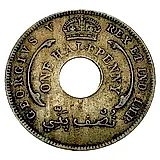 1/2 пенни 1920, KN, знак монетного двора: "KN" - Кингз Нортон Металл, Бирмингем [Британская Западная Африка]