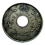 1/2 пенни 1919, KN, знак монетного двора: "KN" - Кингз Нортон Металл, Бирмингем [Британская Западная Африка]