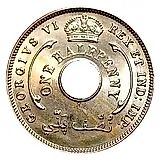 1/2 пенни 1947, H, знак монетного двора: "H" - Хитон, Бирмингем [Британская Западная Африка]