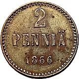 2 Pennia 1866, Both Sides within a Dotted Border