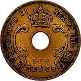 10 центов 1942, I, знак монетного двора: "I" - Бомбей [Восточная Африка]