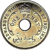 1 пенни 1945, H, знак монетного двора: "H" - Хитон, Бирмингем [Британская Западная Африка]