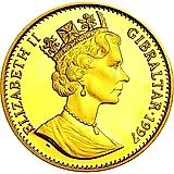 1 крона 1997, 50 лет свадьбе Королевы Елизаветы II и Принца Филиппа /дети и обезьяна/ [Гибралтар]