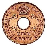 5 центов 1942, без букв [Восточная Африка]