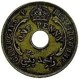 1 пенни 1920, H, знак монетного двора: "H" - Хитон, Бирмингем [Британская Западная Африка]