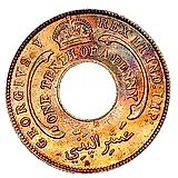 1/10 пенни 1914, H, знак монетного двора: "H" - Хитон, Бирмингем [Британская Западная Африка]