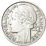 1 франк 1947, B, знак монетного двора: "B" -" Бомон-ле-Роже" [Франция]