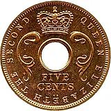 5 центов 1956, KN, знак монетного двора: "KN" - Кингз Нортон Металл, Бирмингем [Восточная Африка]