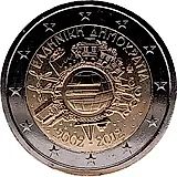 2 евро 2012, 10 лет евро наличными [Греция]