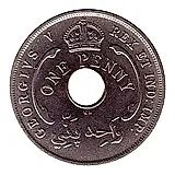 1 пенни 1920, KN, знак монетного двора: "KN" - Кингз Нортон Металл, Бирмингем [Британская Западная Африка]