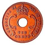 10 центов 1937, KN, знак монетного двора: "KN" - Кингз Нортон Металл, Бирмингем [Восточная Африка]