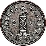 2 сантима 1846, AN.43 с точкой [Гаити]