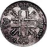 1 рубль 1728, тип 1728 года, с двумя лентами в волосах, голова не разделяет надпись, без звезды на груди