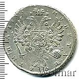 полтина 1736, без кулона на груди, крест державы узорчатый, реверс: легенда разделена точками