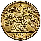 5 пфеннигов 1924, A, знак монетного двора "A" — Берлин [Германия / Веймарская республика]