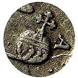 полтина 1733, голова больше, портрет смещен влево, крест державы узорчатый