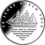 10 евро 2008, J, 50 лет парусному учебному кораблю «Gorch Fock II» [Германия]