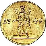 2 червонца 1749, на реверсе Св. Андрей Первозванный