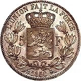 5 франков 1850, без точки над датой [Бельгия]