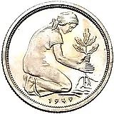 50 пфеннигов 1949, D, знак монетного двора: "D" - Мюнхен [Германия / ФРГ]