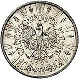 10 злотых 1934, Пилсудский, орёл с короной [Польша]