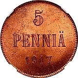 5 Pennia 1917, with Heraldic Eagle