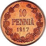 10 Penniä 1917, with Nicholas II Monogram