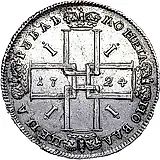1 рубль 1724, погрудный портрет в античных доспехах, без инициалов медальера