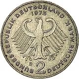 2 марки 1969, D, Конрад Аденауэр, 20 лет Федеративной Республике (1949-1969) [Германия / ФРГ]