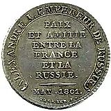 2 Francs 1801, Commemorating the Peace Treaty between Russia and France, May 1801