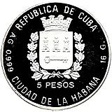 5 песо 1989, Чемпионат мира по футболу 1990, Италия [Куба] Proof