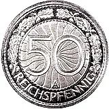 50 рейхспфеннигов 1927, A, знак монетного двора "A" — Берлин [Германия / Веймарская республика]