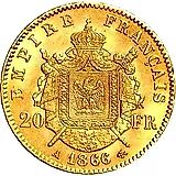 20 франков 1866, A, знак монетного двора: "A" - Париж [Франция]
