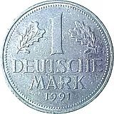 1 марка 1991, J, знак монетного двора: "J" - Гамбург [Германия]