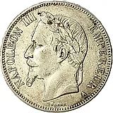 5 франков 1870, A, знак монетного двора: "A" - Париж [Франция]