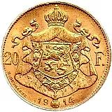 20 франков 1914, надпись на голландском: "ALBERT KONING DER BELGEN" [Бельгия]