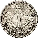 1 франк 1943, В, знак монетного двора: "B" - Бомон-ле-Роже [Франция]