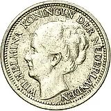 10 центов 1941, серебро (портрет на аверсе) [Нидерланды]