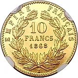 10 франков 1868, A, знак монетного двора: "A" - Париж [Франция]