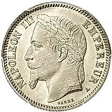 1 франк 1868, A, знак монетного двора: "A" - Париж [Франция]