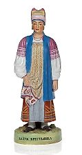 Biscuit figurine of a peasant woman from Kaluga Governorate, Kuznetsov manufactory.