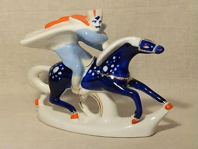 CHAPAEV Red Army soldier Cossack on horseback Korosten 1960s Tregubova Porcelain sculpture USSR