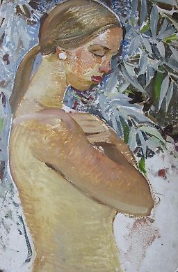 Portrait, woman, oil on cardboard, 1980s