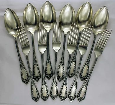 SET OF 6 SILVER FORKS AND SPOONS IN EMPIRE STYLE
